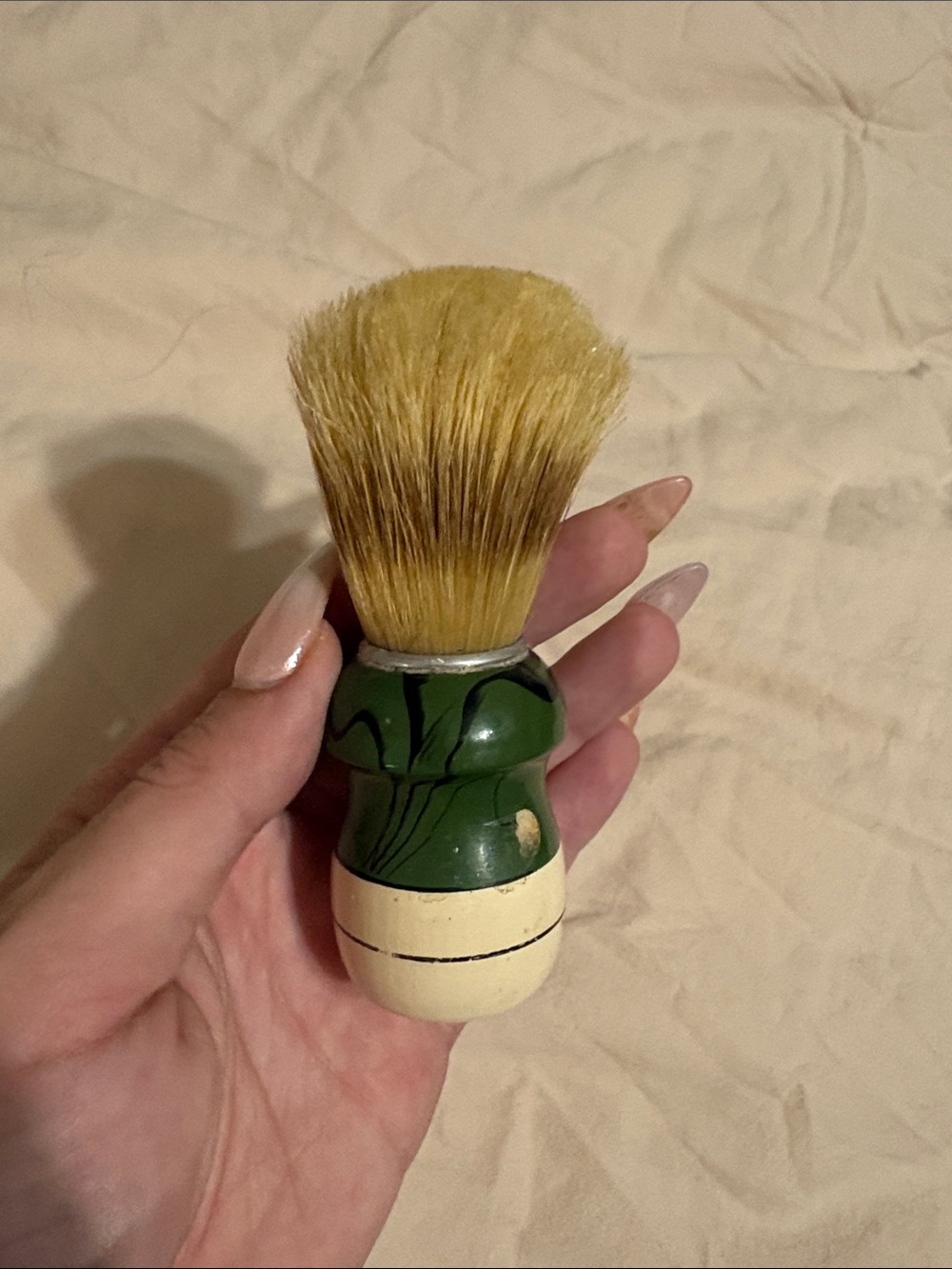Vintage Green and Cream Men's Shaving Brush - Classic Grooming Brush